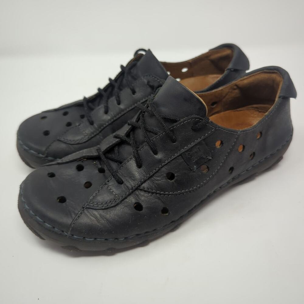 Josef Seibel Circular Cutout Black Leather Casual Shoes Womens Size 6.5